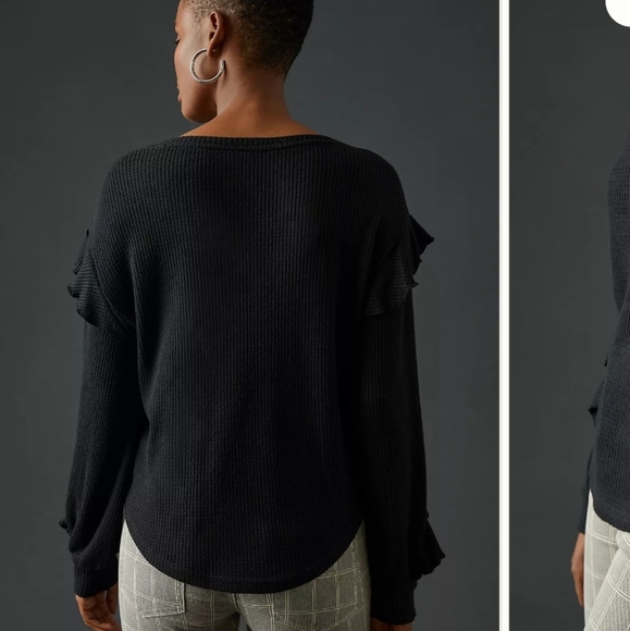Pilcro Anthropologie Black Ruffle V-Neck Top Small - Picture 9 of 11